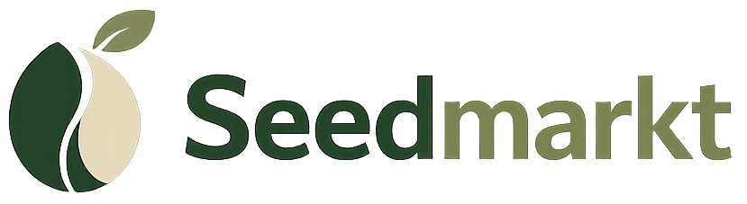 Seedmarkt logo with a leaf on a white background